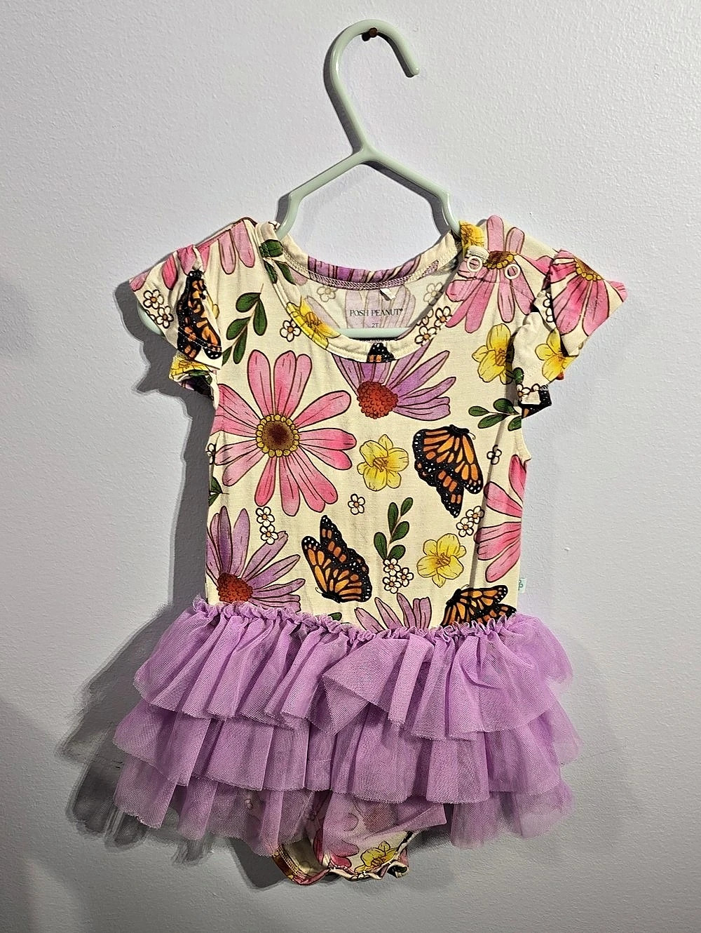 Posh Peanut Watercolor Butterfly Ruffle Cap Sleeve Tulle Tutu Dress Girls Floral